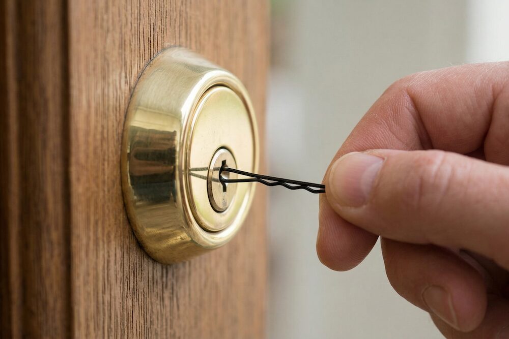 家の鍵をヘアピンで開ける