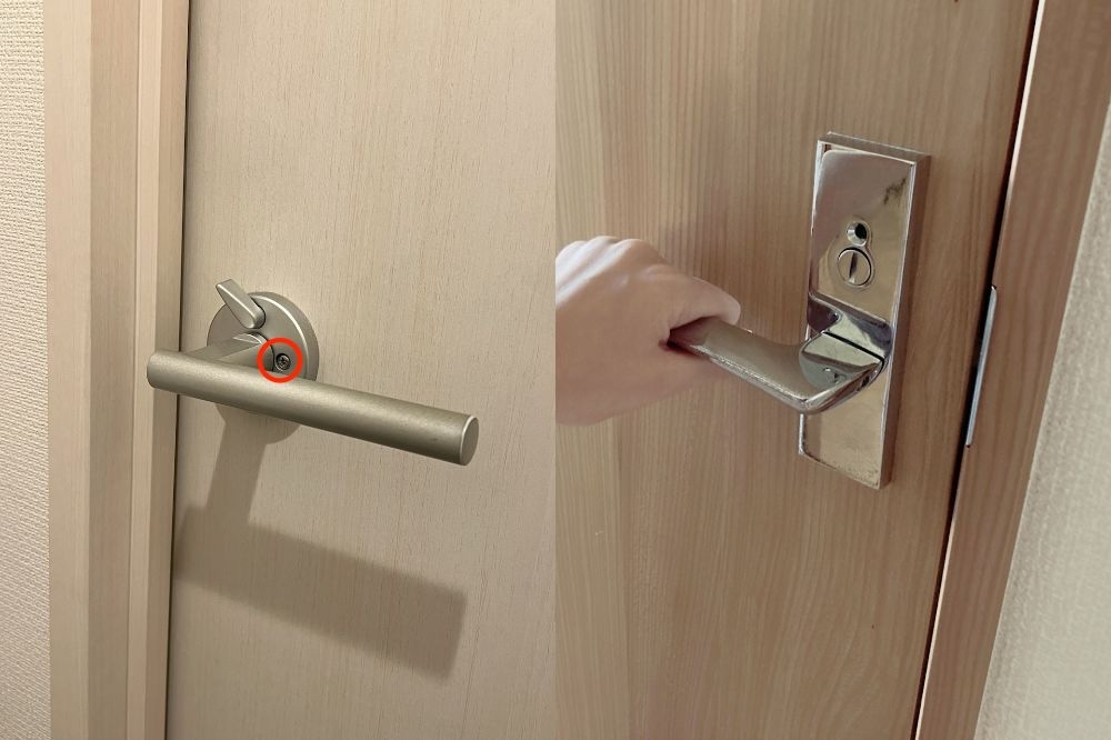 左：固定ネジが見えるタイプ、右：隠れているタイプ