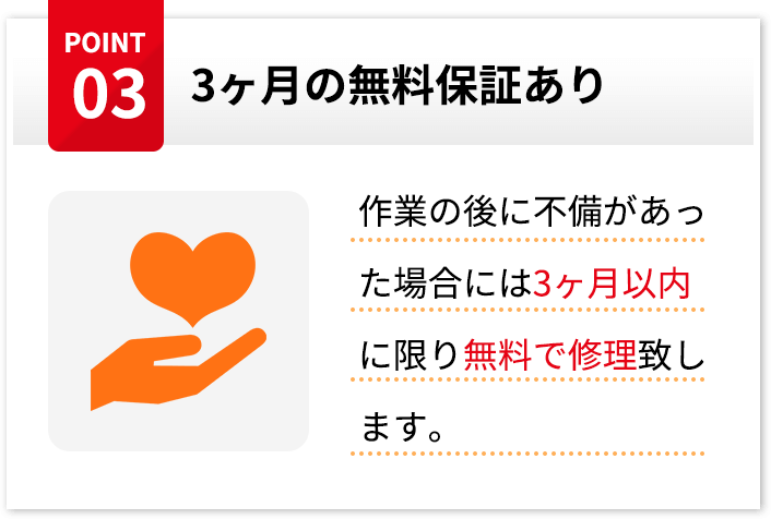 POINT03：3ヶ月の無料保証あり