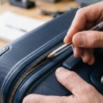 ハサミでスーツケースを開けようとしている男性（サムネイル）